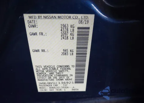 2020 Nissan Altima S Fwd from USA, damaged, VIN 1N4BL4BV5LC136925